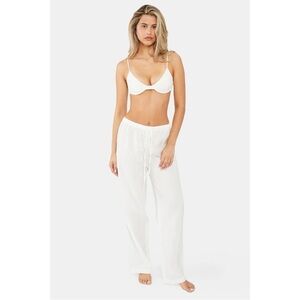 Nyud Size S 100% French Linen Pull-On Pants Swim Coverup Straight Leg Semi-Sheer